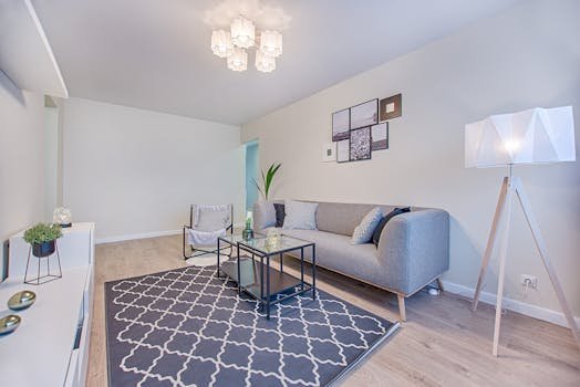 Sleek and stylish living room with modern furniture and minimalist decor in a contemporary apartment.